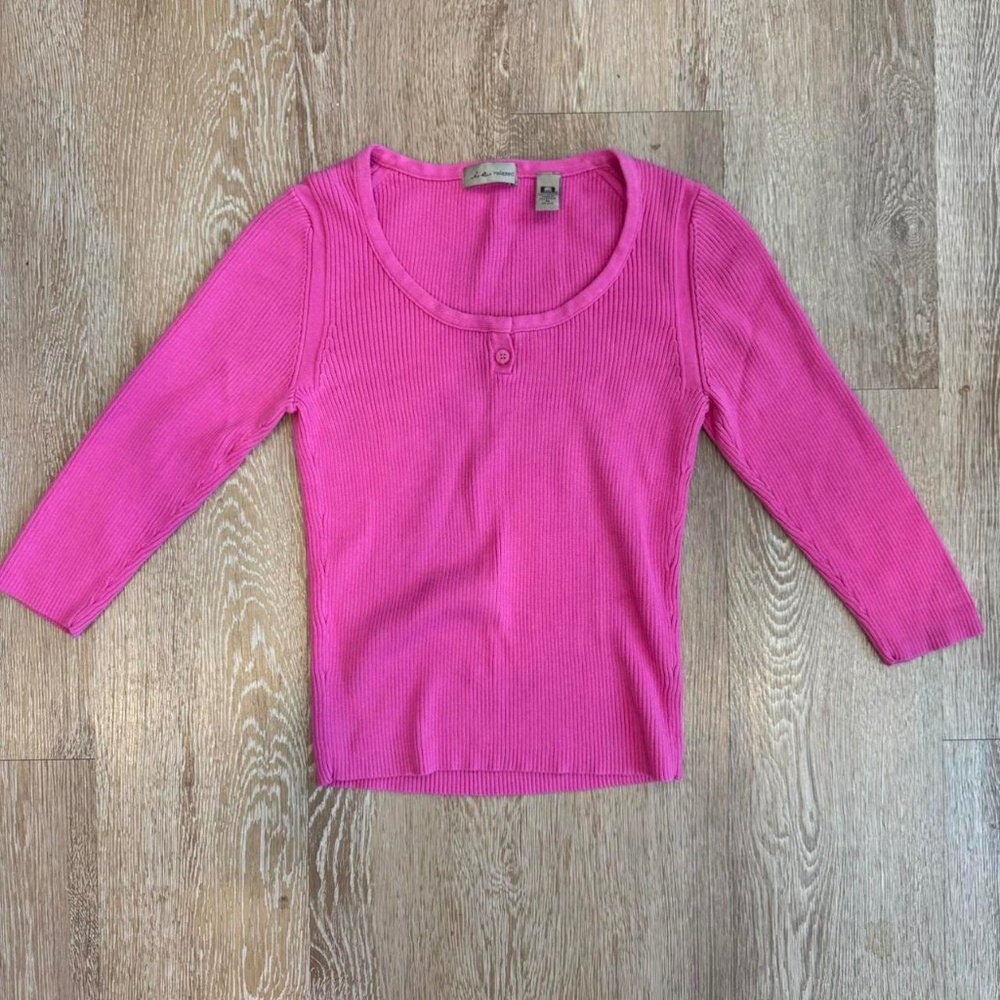 Y2K Pink Ribbed Henley